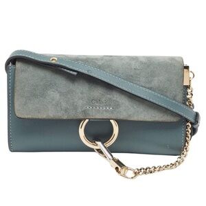 CHLOE Blue Leather and Suede Mini Faye Crossbody Bag